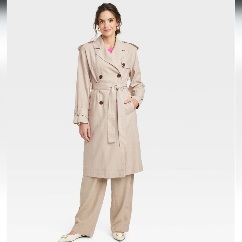 Classic Linen Trench Coat - A New Day Tan L